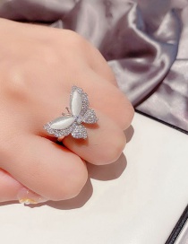 Fashion Platinum Plated Opal Micro-set Zircon Butterfly Ring