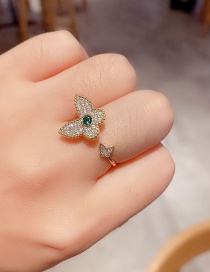 Fashion Real Gold Plated Micro-set Zircon Rotating Butterfly Open Ring