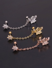 Fashion 4#rose Gold Flower Geometry Inlaid Zircon Stainless Steel Screw Double Pierced Earrings