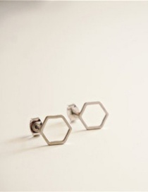Fashion Silver Color Geometric Hexagonal Stainless Steel Earrings