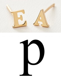 Fashion Gold Color P Stainless Steel Small Letter Hollow Earrings