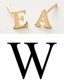 Fashion Gold Color W Stainless Steel Small Letter Hollow Earrings