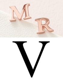 Fashion Rose Gold V Stainless Steel Small Letter Hollow Earrings
