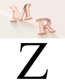 Fashion Rose Gold Z Stainless Steel Small Letter Hollow Earrings