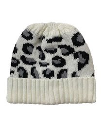 Fashion White Leopard Jacquard Ponytail Knitted Beanie