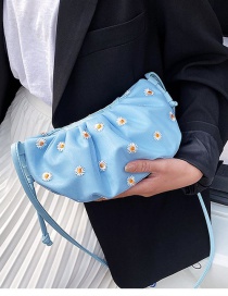 Fashion Lake Blue Daisy Print Pleated Shoulder Crossbody Bag