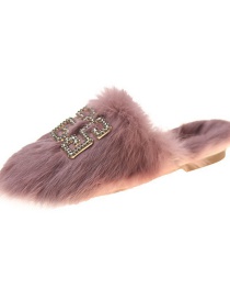 Fashion Pink Pure Color Round Head Rabbit Fur Baotou Fur Slippers