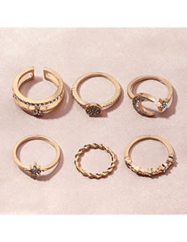 Fashion Gold Color Diamond Star Moon Geometric Alloy Ring Set