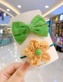 Fashion Green Bow Hairpin + Orange Flower Hair Rope Childrens Hair Rope Hairpin With Flower Bow