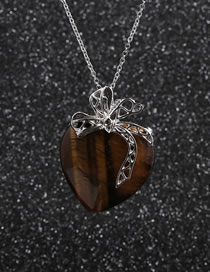 Fashion Tiger Eye Pendant Stainless Steel Chain Bow Love Heart Pendant Necklace