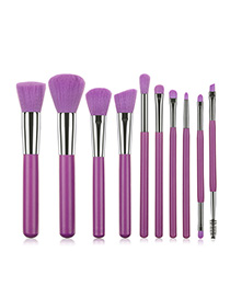 Fashion Purple 10pcs Plastic Handle Aluminum Tube Nylon Hair Makeup Brush Set