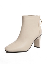 Fashion Creamy-white Square Toe High Heel Back Zip Ankle Boots