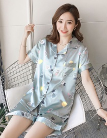 Fashion Small Pineapple Faux Silk Printed Cardigan Short-sleeved Thin Homewear Pajamas Set
