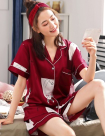 Fashion Red Rabbit Faux Silk Printed Cardigan Short-sleeved Thin Homewear Pajamas Set
