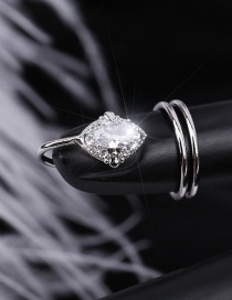 Fashion 3058 Platinum Diamond-set Geometric Hollow Gold-plated Nail Set Ring