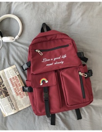 Fashion Wine Red Without Pendant Contrast Letter Embroidered Backpack