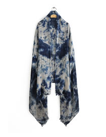 Fashion Dark Blue Printed Dirty Dyed Cotton And Linen Scarf Shawl