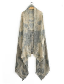 Fashion Light Blue Printed Dirty Dyed Cotton And Linen Scarf Shawl