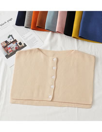 Fashion Beige Pure Color Knitted Shawl Button Cape Vest