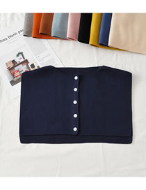 Fashion Deep Blue Pure Color Knitted Shawl Button Cape Vest