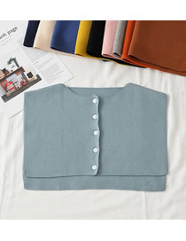 Fashion Haze Blue Pure Color Knitted Shawl Button Cape Vest