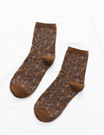 Fashion Coffee Color Small Floral Jacquard Middle Tube Pile Socks