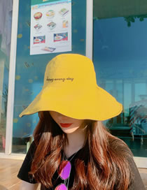 Fashion Yellow+black Smiley Letter Embroidery Foldable Double-sided Fisherman Hat
