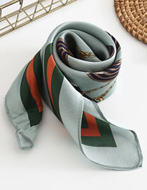 Fashion Blue-green Striped Belt Printed Silk Scarf