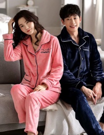 Fashion Mens Pink Blue Mens Cardigan Single-breasted Coral Fleece Couple Pajamas Home Service Set