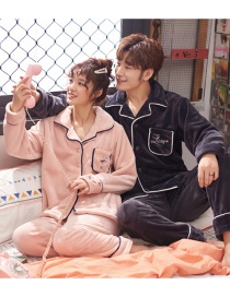 Fashion Mens Bean Paste Gray Mens Cardigan Single-breasted Coral Fleece Couple Pajamas Home Service Suit