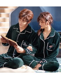 Fashion Mens Ink Mens Cardigan Single-breasted Coral Fleece Couple Pajamas Home Service Suit