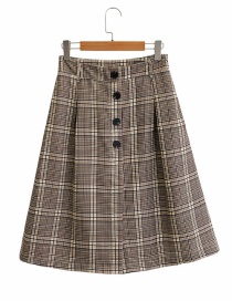 Fashion Coffee Color Houndstooth Single-breasted Skirt