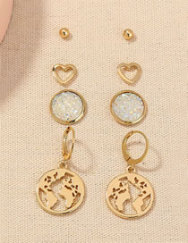 Fashion Gold Color Crystal Cluster Round Heart Map Hollow Earring Set