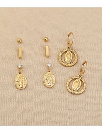 Fashion Gold Color Roman Portrait Pendant Earring Set