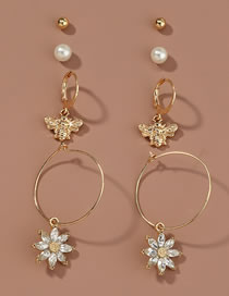 Fashion Gold Color Pearl Butterfly Diamond Alloy Flower Earring Set
