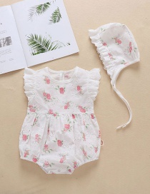 Fashion White Floral Flying Sleeve Baby Cotton One-piece Romper