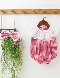Fashion Red Check Lace Short-sleeved Baby Jumpsuit