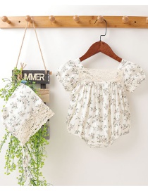 Fashion Beige Open Back Small Floral Cotton Short-sleeved Baby Jumpsuit