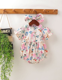 Fashion Pink Printed Flower Short-sleeved Baby Romper