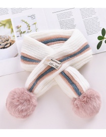Fashion White Powder Ball Color-blocking Wool Knitted Ball Children Scarf