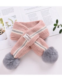 Fashion Pink Gray Fur Ball Color-blocking Wool Knitted Ball Children Scarf
