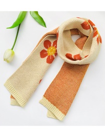 Fashion Flowers [orange] Knitted Woolen Letter Flowers Contrast Color Double-sided Children S Scarf