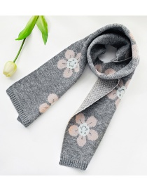 Fashion Flowers [gray] Knitted Woolen Letter Flowers Contrast Color Double-sided Children S Scarf