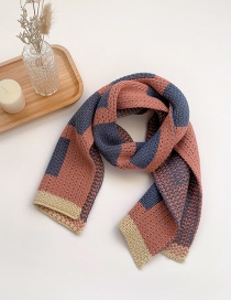 Fashion Deep Pink Woolen Knitted Geometric Shape Contrast Thickening Children S Scarf