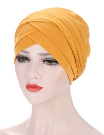 Fashion Turmeric Pure Color Turban Hat With Cross Folds Forehead