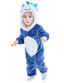 Fashion 【buttons】blue Unicorn Animal Color Contrast Baby One-piece Romper