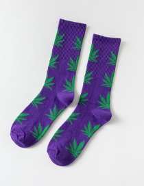Fashion Purple+green Threaded Tube Maple Leaf Socks