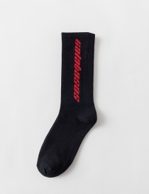 Fashion Red On Black English Letters Hit Color Cotton Socks