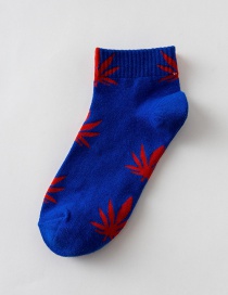 Fashion Royal Blue With Red Couples Cotton Maple Leaf Invisible Socks