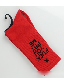 Fashion Black On Red Letter Five-pointed Star Cotton Socks